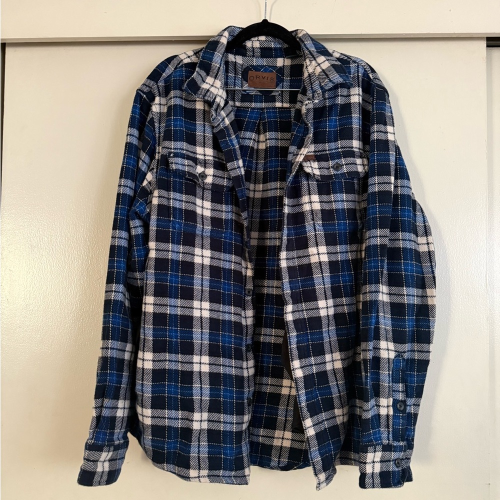 Orvis Men's Blue and White Plaid long sleeve flannel